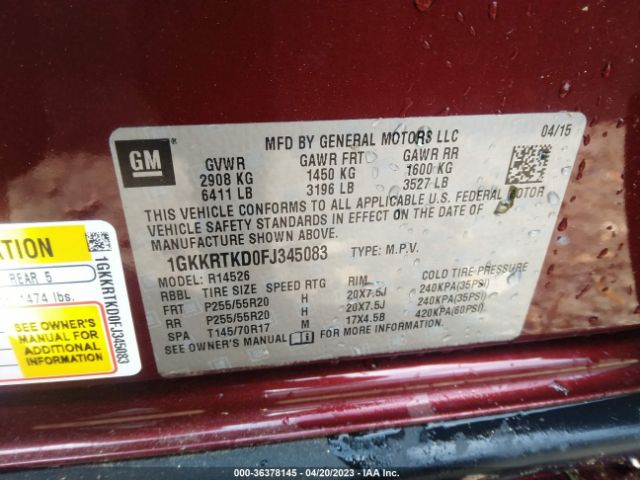 1GKKRTKD0FJ345083 GMC Acadia Denali