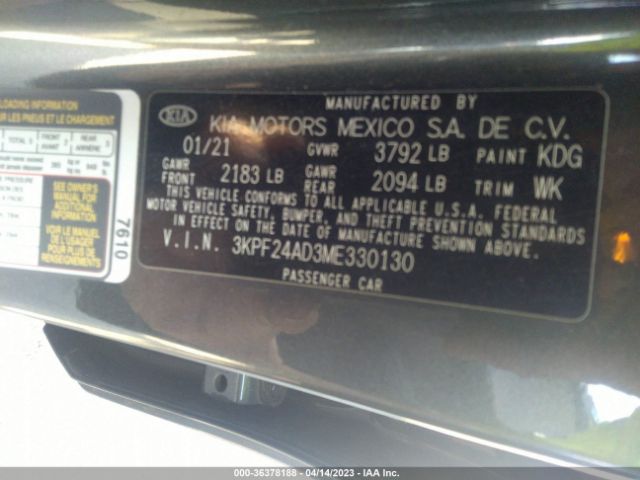 3KPF24AD3ME330130 KIA Forte Lxs