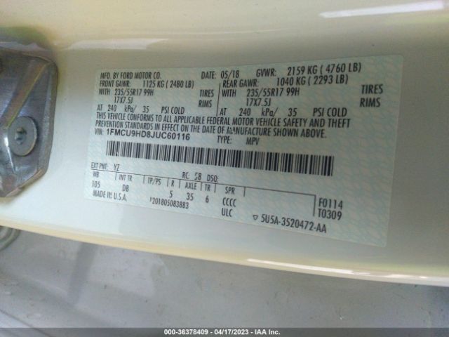 1FMCU9HD8JUC60116 Ford ESCAPE SEL