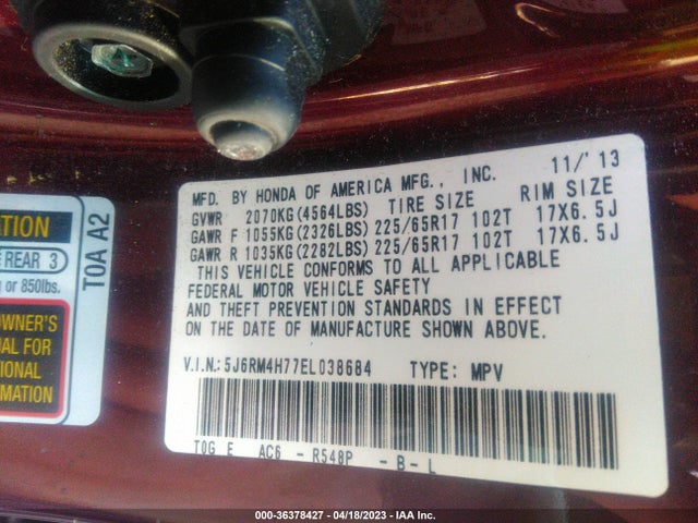Honda Cr-v Ex-l 2014 5J6RM4H77EL038684 Image 9
