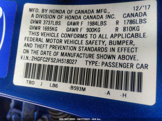 Honda Civic Sedan Lx 2018 2HGFC2F52JH518027 Image 9