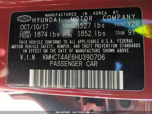 2017 HYUNDAI ACCENT SE VIN: KMHCT4AE6HU390706