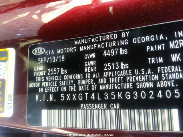 5XXGT4L35KG302405 KIA Optima Lx