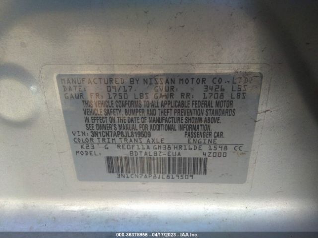 3N1CN7AP8JL819509 Nissan Versa Sedan Sv