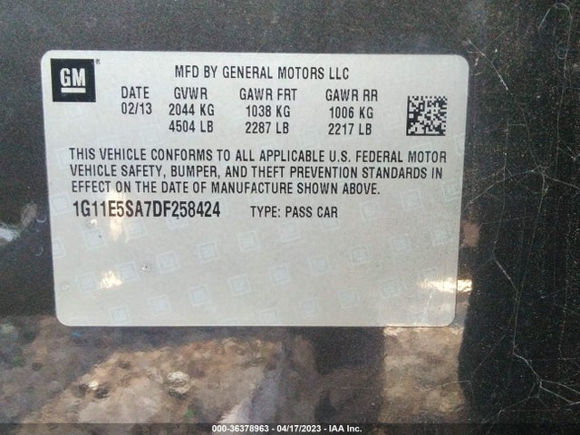 2013 CHEVROLET MALIBU LT VIN: 1G11E5SA7DF258424