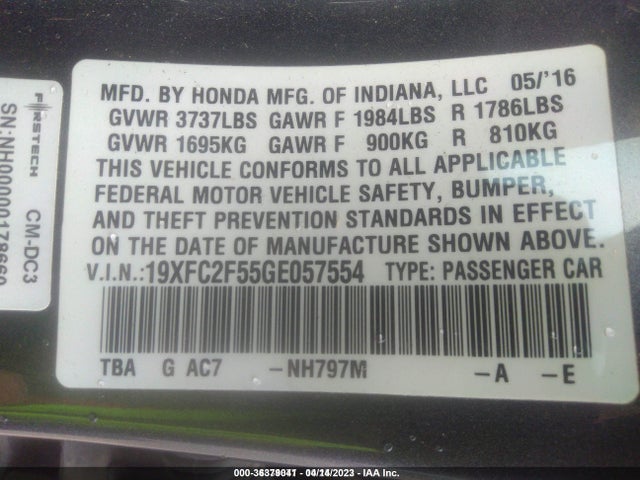 Honda Civic Sedan Lx 2016 19XFC2F55GE057554 Image 9
