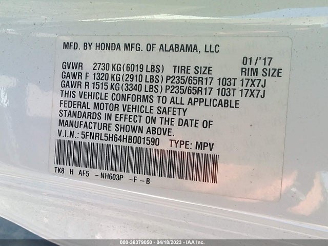 Honda Odyssey Ex-l 2017 5FNRL5H64HB001590 Image 9
