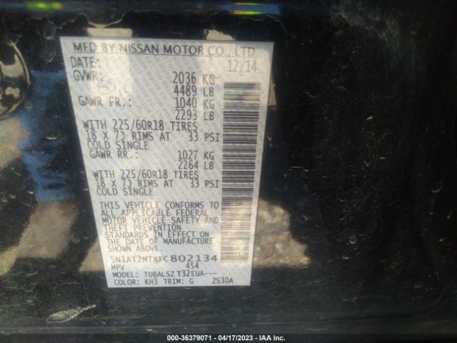 5N1AT2MTXFC802134 Nissan Rogue Sl