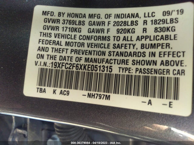 Honda Civic Sedan Lx 2019 19XFC2F6XKE051315 Image 9