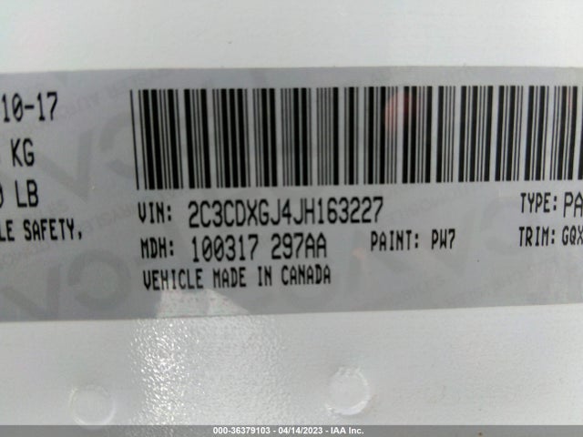 2018 Dodge Charger, VIN: 2C3CDXGJ4JH163227