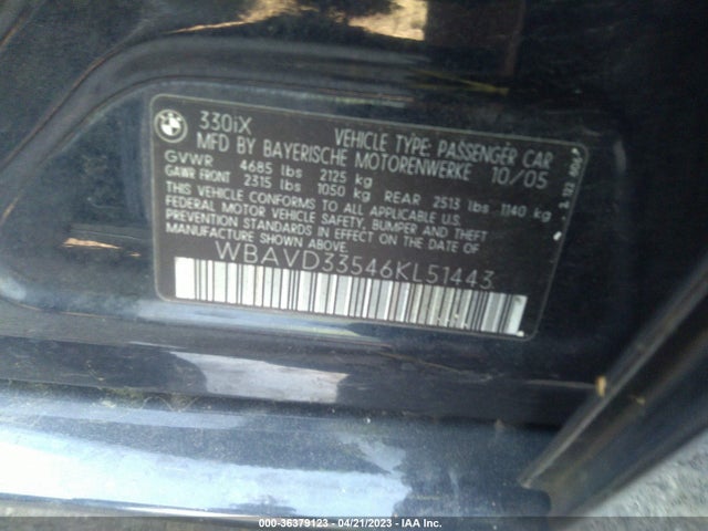 2006 BMW 3 SERIES 330XI VIN: WBAVD33546KL51443