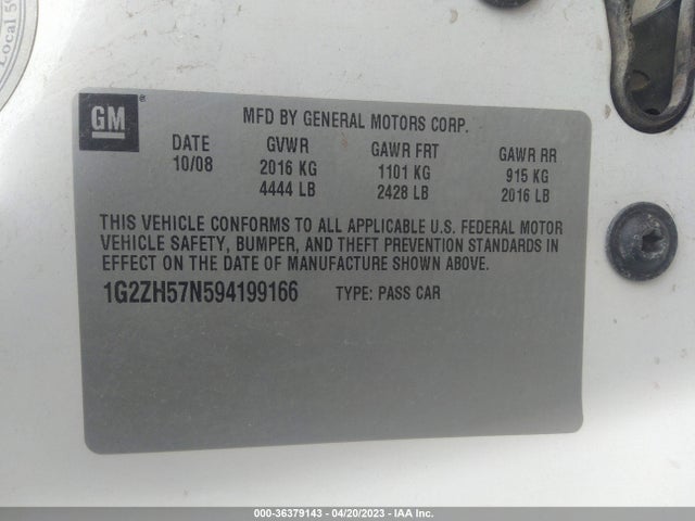 2009 PONTIAC G6 GT W/1SA *LTD AVAIL* VIN: 1G2ZH57N594199166