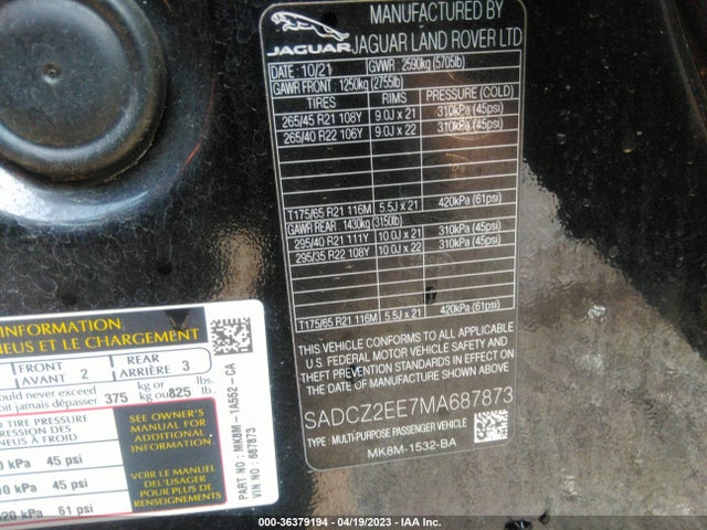 2021 JAGUAR F-PACE SADCZ2EE7MA687873 Photo 8