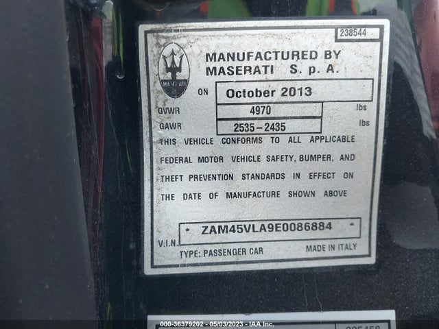 2014 Maserati Granturismo, VIN: ZAM45VLA9E0086884