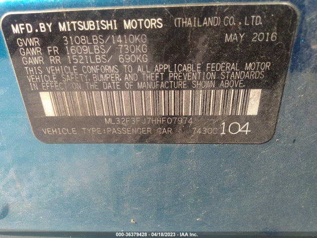 ML32F3FJ7HHF07974 Mitsubishi Mirage G4 Es