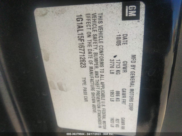 2006 CHEVROLET COBALT LT VIN: 1G1AL15F167712623