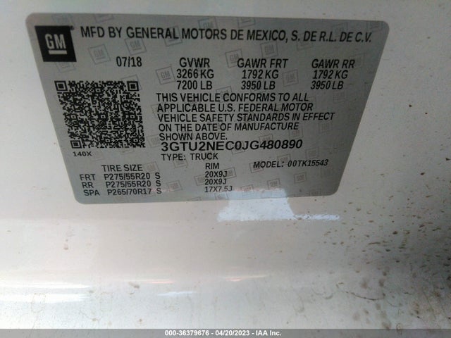 GMC Sierra 1500 Slt 2018 3GTU2NEC0JG480890 Image 9
