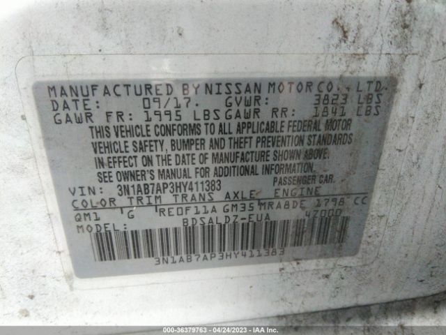 3N1AB7AP3HY411383 Nissan SENTRA SV