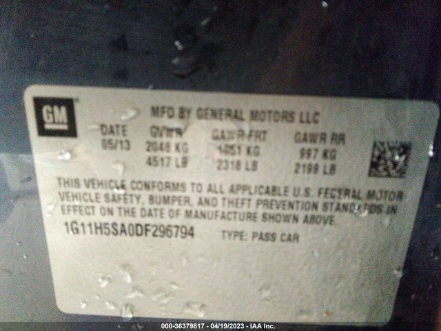 2013 CHEVROLET MALIBU LTZ VIN: 1G11H5SA0DF296794