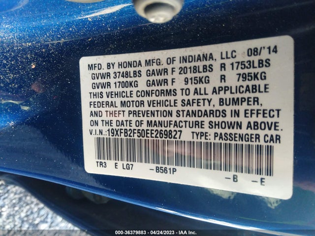 Honda Civic Sedan Lx 2014 19XFB2F50EE269827 Image 9