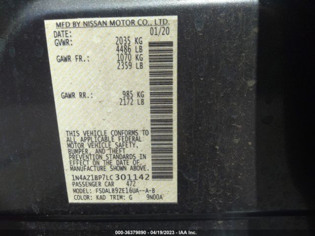 1N4AZ1BP7LC301142 Nissan LEAF S