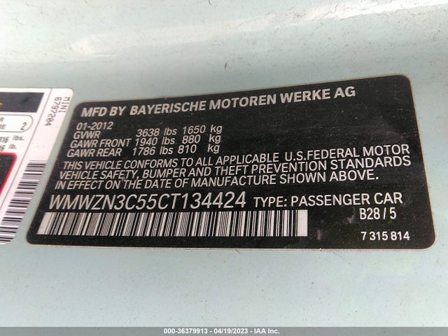 2012 MINI COOPER CONVERTIBLE WMWZN3C55CT134424 Photo 8