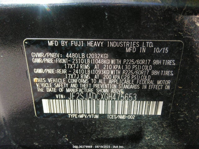 Subaru Forester 2.5i Premium 2016 JF2SJADCXGH475653 Image 11