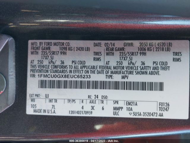 1FMCU0GX8EUC65233 Ford ESCAPE SE