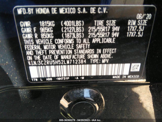 2020 HONDA HR-V EX VIN: 3CZRU5H52LM712384