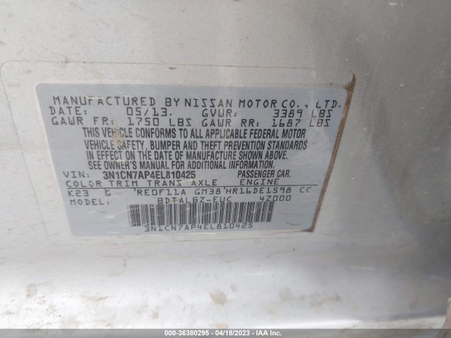 Nissan VERSA SV 2014 3N1CN7AP4EL810425 Image 10