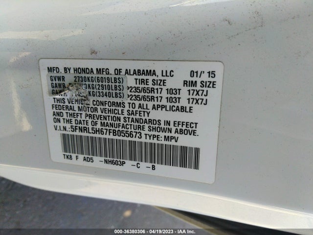 Honda Odyssey Ex-l 2015 5FNRL5H67FB055673 Image 10