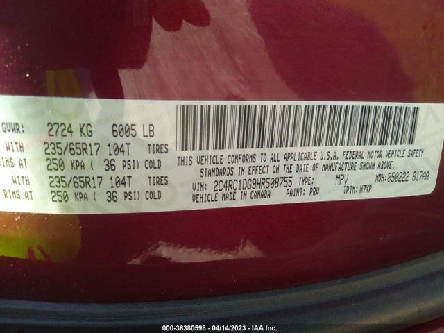 2C4RC1DG9HR508755 Chrysler Pacifica Touring