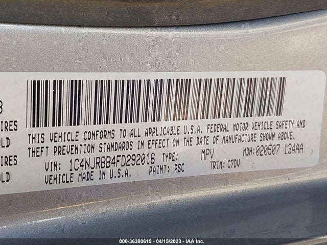 2015 JEEP PATRIOT SPORT VIN: 1C4NJRBB4FD292016