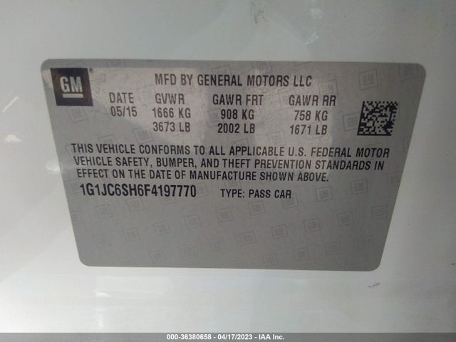 Chevrolet SONIC LT 2015 1G1JC6SH6F4197770 Image 9
