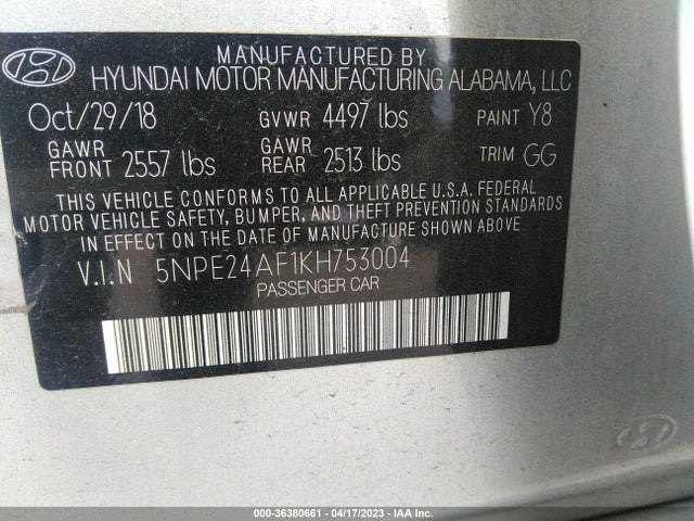 Hyundai SONATA SE 2019 5NPE24AF1KH753004 Image 9