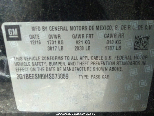 Chevrolet CRUZE LT 2017 3G1BE6SM9HS573859 Image 10
