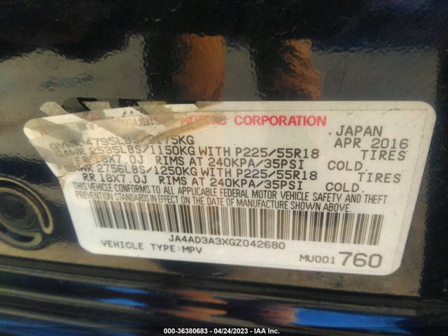 JA4AD3A3XGZ042680 Mitsubishi Outlander Se/sel