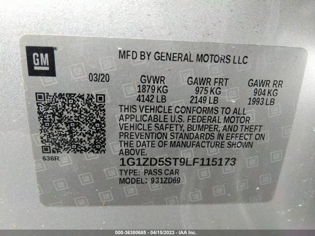 Chevrolet MALIBU LT 2020 1G1ZD5ST9LF115173 Image 9