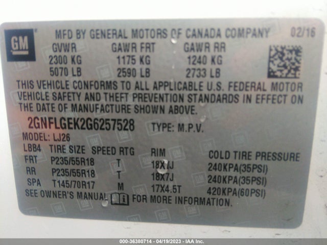 Chevrolet Equinox Ltz 2016 2GNFLGEK2G6257528 Image 10