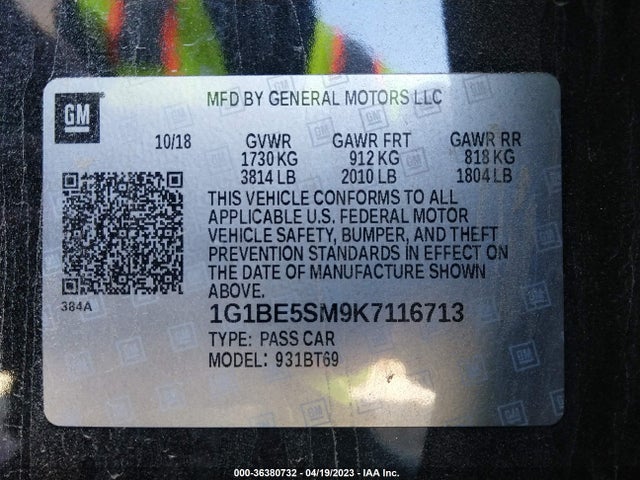 Chevrolet CRUZE LT 2019 1G1BE5SM9K7116713 Image 10