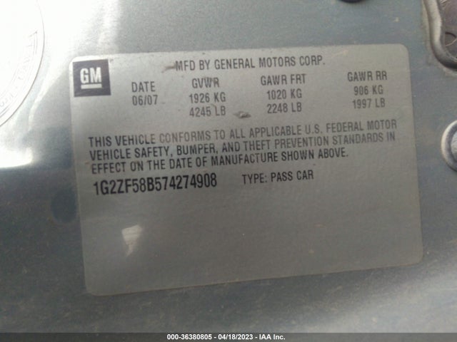 2007 PONTIAC G6 1SV VALUE LEADER VIN: 1G2ZF58B574274908