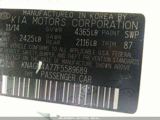 KNAGM4A77F5589689 KIA Optima Lx