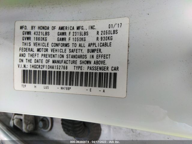1HGCR2F10HA152768 Honda Accord Sedan Sport Se