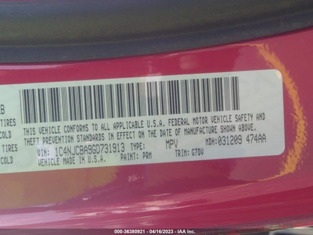 1C4NJCBA9GD731913 Jeep Compass Sport Se Pkg