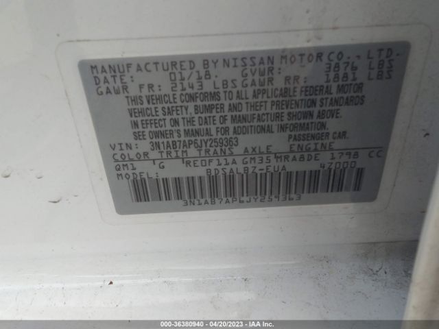3N1AB7AP6JY259363 Nissan SENTRA S