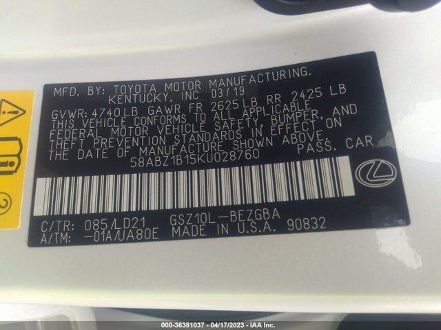 58ABZ1B15KU028760 Lexus Es Es 350