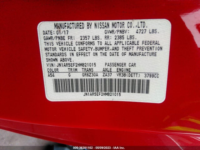 2017 Nissan GT-R, VIN: JN1AR5EF2HM821015
