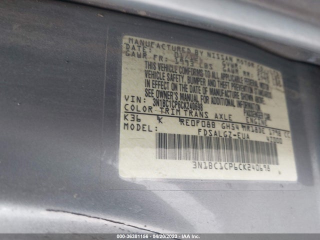 2012 NISSAN VERSA SL VIN: 3N1BC1CP6CK240698