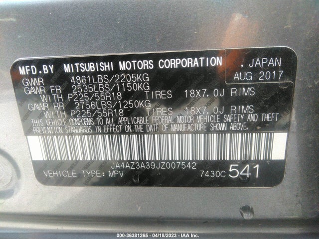 JA4AZ3A39JZ007542 Mitsubishi Outlander Es/se/sel/le