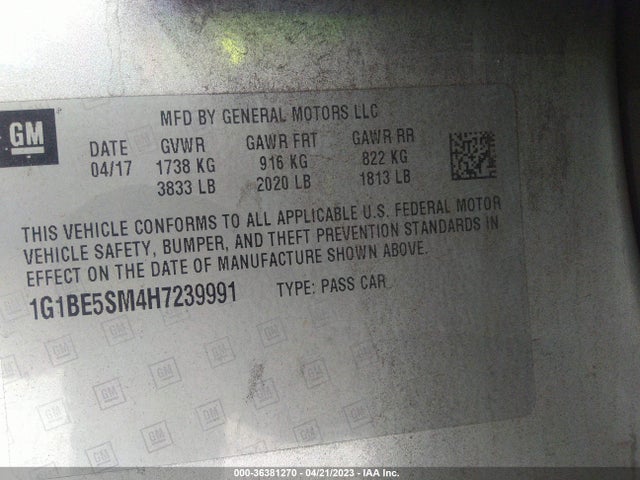 Chevrolet CRUZE LT 2017 1G1BE5SM4H7239991 Image 9